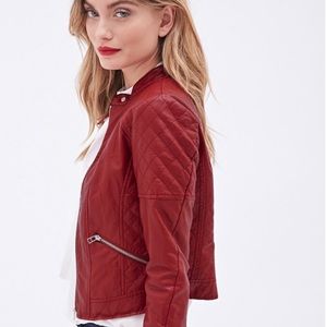 Forever 21 Women's Red Quilted Faux Leather Jacket